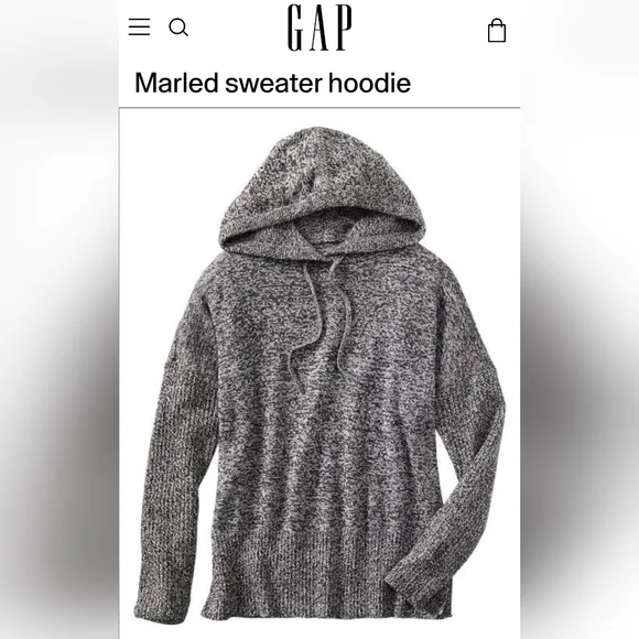 GAP Marled Knit Hooded Pullover - Heather Gray - Picture 2 of 13